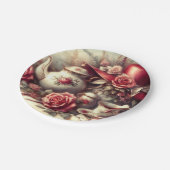 ヴィンテージティーパーティーレッドローズティーポット ペーパープレート (アングル)