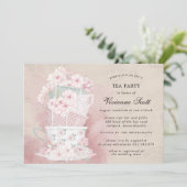 ヴィンテージティーパーティー水カラーブライダルシャワー 招待状 (スタンド正面)
