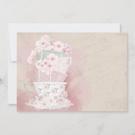 ヴィンテージティーパーティー水カラーブライダルシャワー 招待状 (裏面)