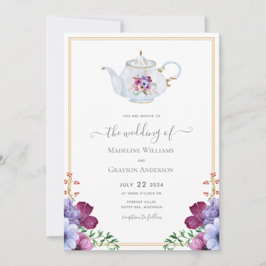 ヴィンテージティーパーティー結婚テーマ 招待状 (正面)