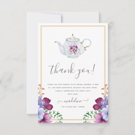ヴィンテージティーフローラブライダルシャワーサンキューカード カード (正面)