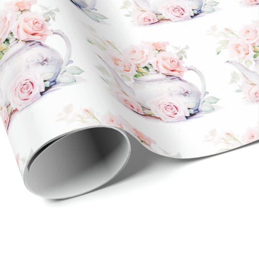 ヴィンテージティーポエレガントットピンクローズ ラッピングペーパー (ロールコーナー)