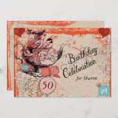 ヴィンテージティーポグランジットカスタム誕生日招待状 招待状 (正面/裏面)