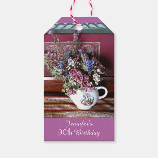 ヴィンテージティーポットありがとうギフトラベル、両面 ギフトタグ (正面)