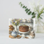 ヴィンテージティーポットとケーキティータイムポストカード ポストカード (スタンド正面)