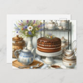 ヴィンテージティーポットとケーキティータイムポストカード ポストカード (正面/裏面)