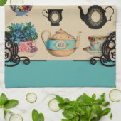 ヴィンテージティーポットとティーカップ キッチンタオル (折り畳み)