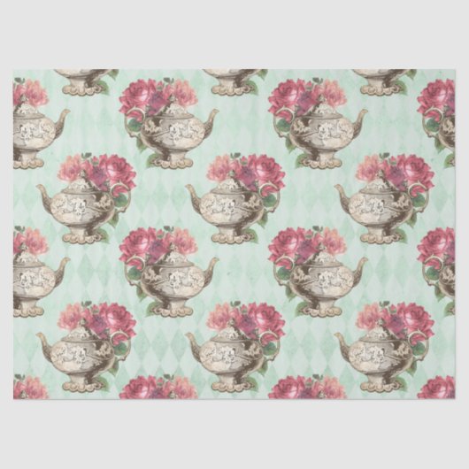 ヴィンテージティーポットとバラの切り離し 薄葉紙 (正面)