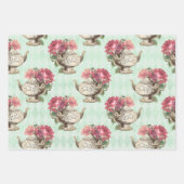 ヴィンテージティーポットとバラ ラッピングペーパーシート (正面3)