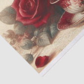 ヴィンテージティーポットとレッドローズフローラティーパーティー 薄葉紙 (詳細)