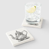 ヴィンテージティーポットイラストレーション ストーンコースター (横)