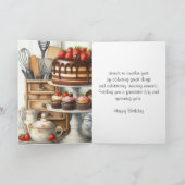 ヴィンテージティーポットティーカップとチョコレートケーキ誕生日 カード (内部)