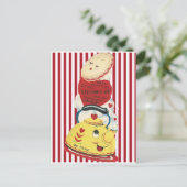 ヴィンテージティーポットバレンタインストライプ シーズンポストカード (スタンド正面)