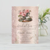 ヴィンテージティーポットフラワーズグリッタースパークル 招待状 (スタンド正面)