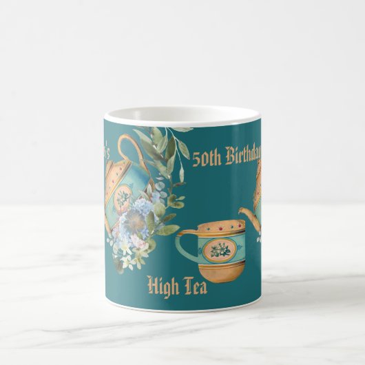 ヴィンテージティーポットフローラアフタヌーンハイティー誕生日 モーフィングマグカップ (中央)