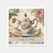 ヴィンテージティーポットフローラブライダルシャワーティーパーティー スタンダードカクテルナプキン (正面)