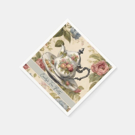 ヴィンテージティーポットフローラブライダルシャワーティーパーティー スタンダードカクテルナプキン (角)