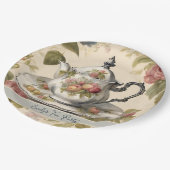 ヴィンテージティーポットフローラブライダルシャワーティーパーティー ペーパープレート (アングル)