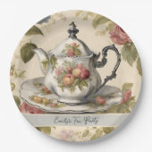 ヴィンテージティーポットフローラブライダルシャワーティーパーティー ペーパープレート (正面)
