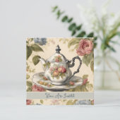 ヴィンテージティーポットフローラブライダルシャワーティーパーティー 招待状 (スタンド正面)