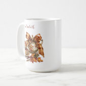 ヴィンテージティーポットプレイドリボン紅葉 コーヒーマグカップ (正面左)