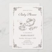 ヴィンテージティーポットベビーシャワー 招待状 (正面/裏面)