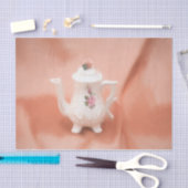 ヴィンテージティーポットホワイトピンクアンティークデコパージュ 薄葉紙 (クラフト)