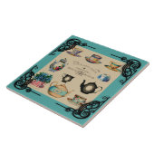 ヴィンテージティーポット及びティーカップ広告ティール(緑がかった色)ブラウン タイル (側面)