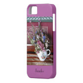 ヴィンテージティーポット花オーキッドパープル、名前、 Case-Mate iPhoneケース (裏面左)