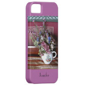 ヴィンテージティーポット花オーキッドパープル、名前、 Case-Mate iPhoneケース (裏面/右)