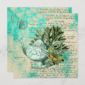 ヴィンテージティーポット&エフェメラコラージグリーティングカード (正面/裏面)