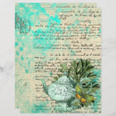 ヴィンテージティーポット&エフェメラコラージスクラップブック紙 (正面/裏面)