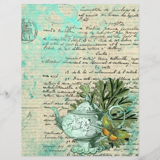 ヴィンテージティーポット&エフェメラコラージスクラップブック紙 (正面)