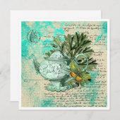 ヴィンテージティーポット&エフェメラコラージフラットカード (正面/裏面)