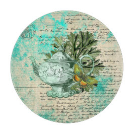 ヴィンテージティーポット&エフェメラコラージュ カッティングボード