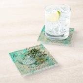 ヴィンテージティーポット&エフェメラコラージュ ガラスコースター (アングル)