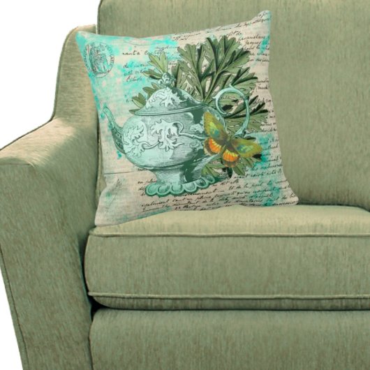 ヴィンテージティーポット&エフェメラコラージュ クッション