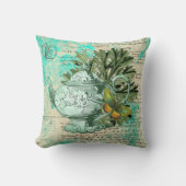 ヴィンテージティーポット&エフェメラコラージュ クッション (正面)