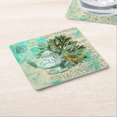 ヴィンテージティーポット&エフェメラコラージュ スクエアペーパーコースター (アングル)