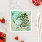 ヴィンテージティーポット&エフェメラコラージュ スタンダードカクテルナプキン (インサイチュ)