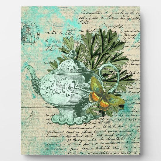 ヴィンテージティーポット&エフェメラコラージュ フォトプラーク (正面)