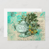 ヴィンテージティーポット&エフェメラコラージュ ポストカード (正面/裏面)