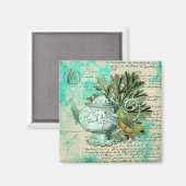 ヴィンテージティーポット&エフェメラコラージュ マグネット (正面/裏面)