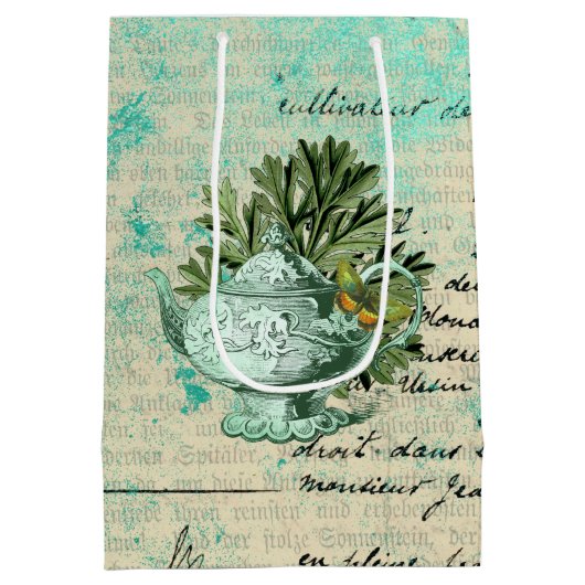 ヴィンテージティーポット&エフェメラコラージュ ミディアムペーパーバッグ (裏面)