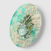 ヴィンテージティーポット&エフェメラコラージュ ラージ壁時計 (傾斜)