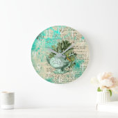 ヴィンテージティーポット&エフェメラコラージュ ラージ壁時計 (ホーム)