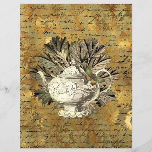 ヴィンテージティーポット&ゴールデンエフエメラスクラップブック紙 (裏面)