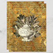 ヴィンテージティーポット&ゴールデンエフエメラスクラップブック紙 (正面/裏面)