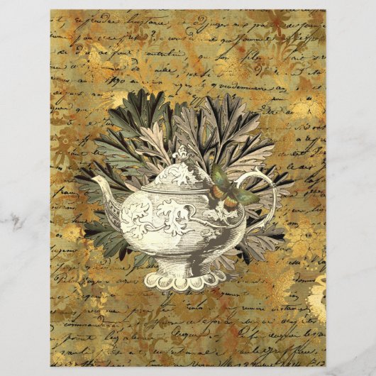 ヴィンテージティーポット&ゴールデンエフエメラスクラップブック紙 (正面)