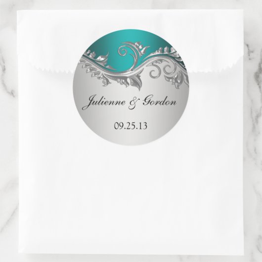 ヴィンテージティールシルバーブラック結婚式の好意ステッキ ラウンドシール (バッグ)